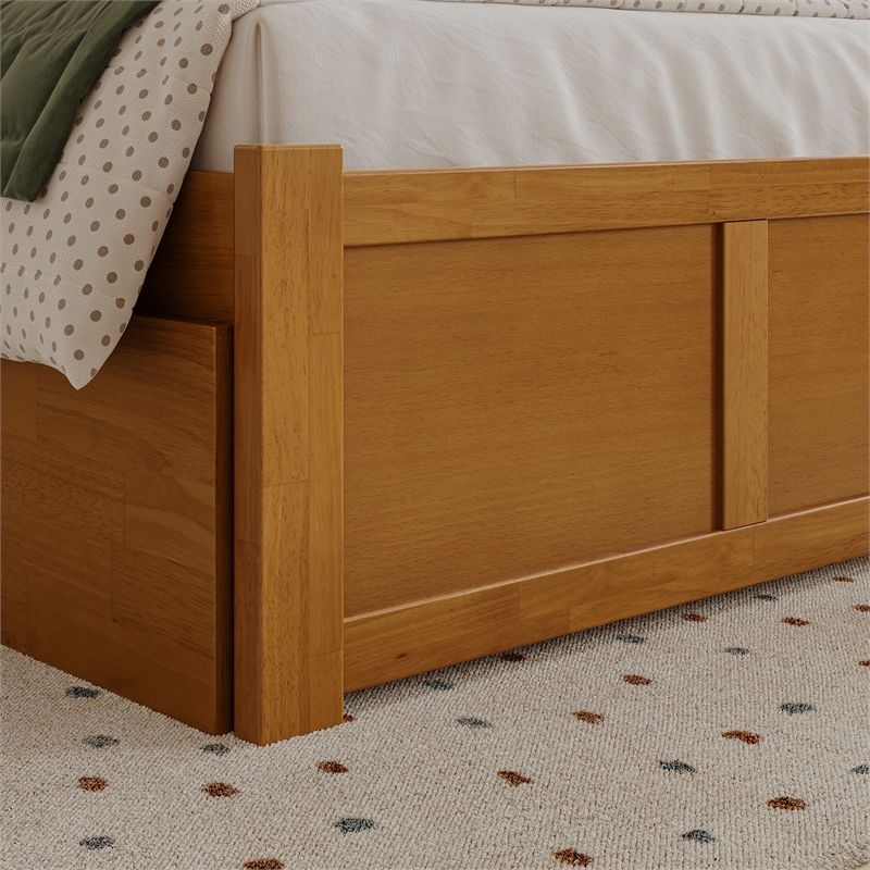 Concord Twin Wood Platform Bed with Footboard and Twin Trundle in Light Toffee