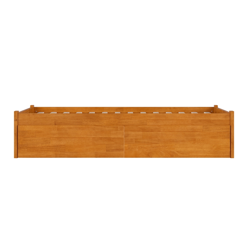 Concord Twin Wood Platform Bed with Footboard and Drawers in Light Toffee