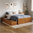 Concord Full Wood Platform Bed with Footboard and Drawers in Light Toffee