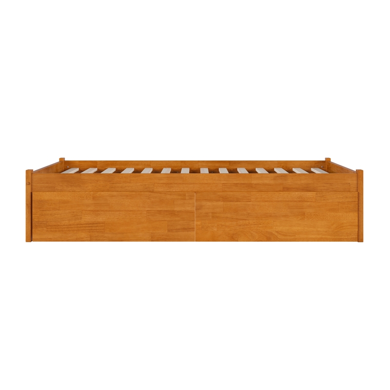 Concord Full Wood Platform Bed with Footboard and Drawers in Light Toffee
