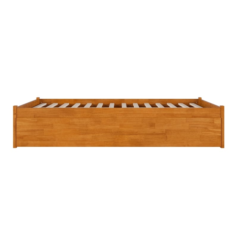 Concord Queen Wood Platform Bed with Footboard and TXL Trundle in Light Toffee