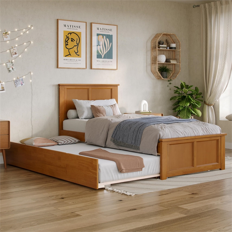 Madison Platform Bed with Matching Footboard & Trundle in Light Toffee
