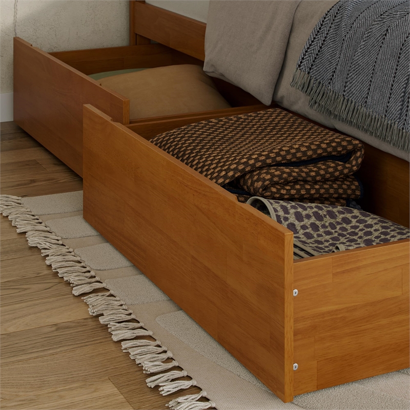 Madison Twin XL Platform Bed with Matching Footboard & Drawers in Light Toffee