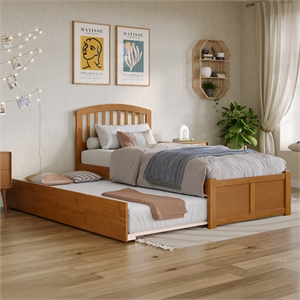 Richmond Twin XL Wood Platform Bed with Footboard & Trundle in Light Toffee