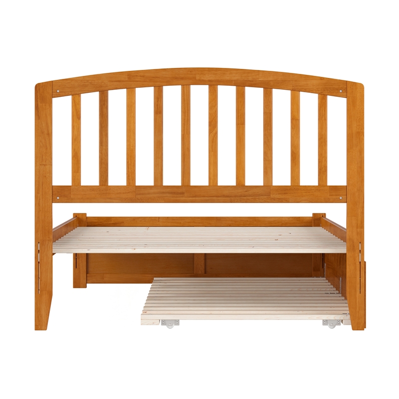 Richmond Full Wood Platform Bed with Footboard and Twin Trundle in Light Toffee