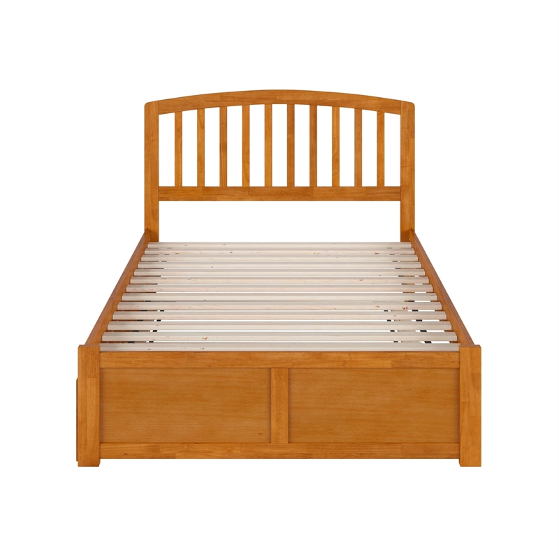 Richmond Full Wood Platform Bed with Footboard and Full Trundle in Light Toffee
