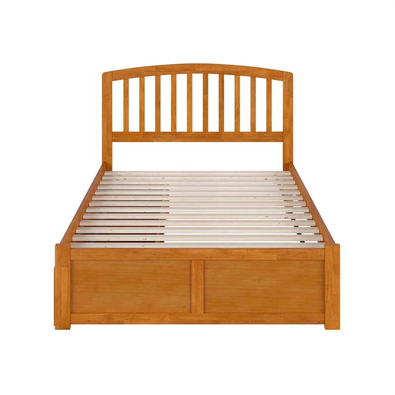 Richmond Full Wood Platform Bed with Footboard and Drawers in Light Toffee