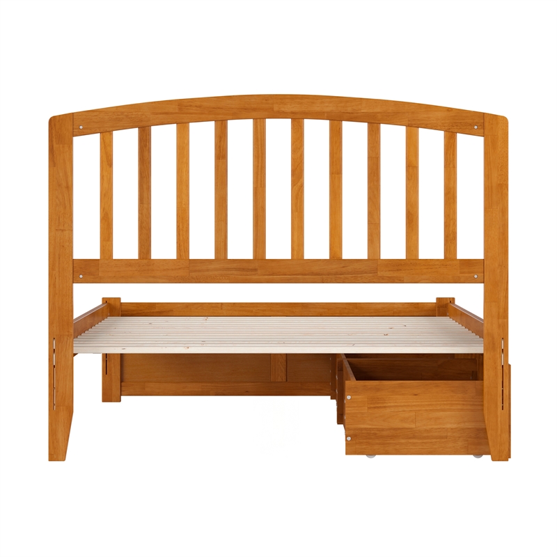 Richmond Full Wood Platform Bed with Footboard and Drawers in Light Toffee