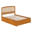 Richmond Queen Wood Platform Bed with Footboard and Drawers in Light Toffee