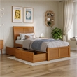 Portland Twin XL Wood Platform Bed with Footboard and Drawers in Light Toffee