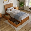 Portland Twin XL Wood Platform Bed with Footboard and Drawers in Light Toffee