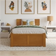Orlando Twin Wood Platform Bed with Footboard and Twin Trundle in Light Toffee