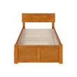 Orlando Twin Wood Platform Bed with Footboard and Twin Trundle in Light Toffee