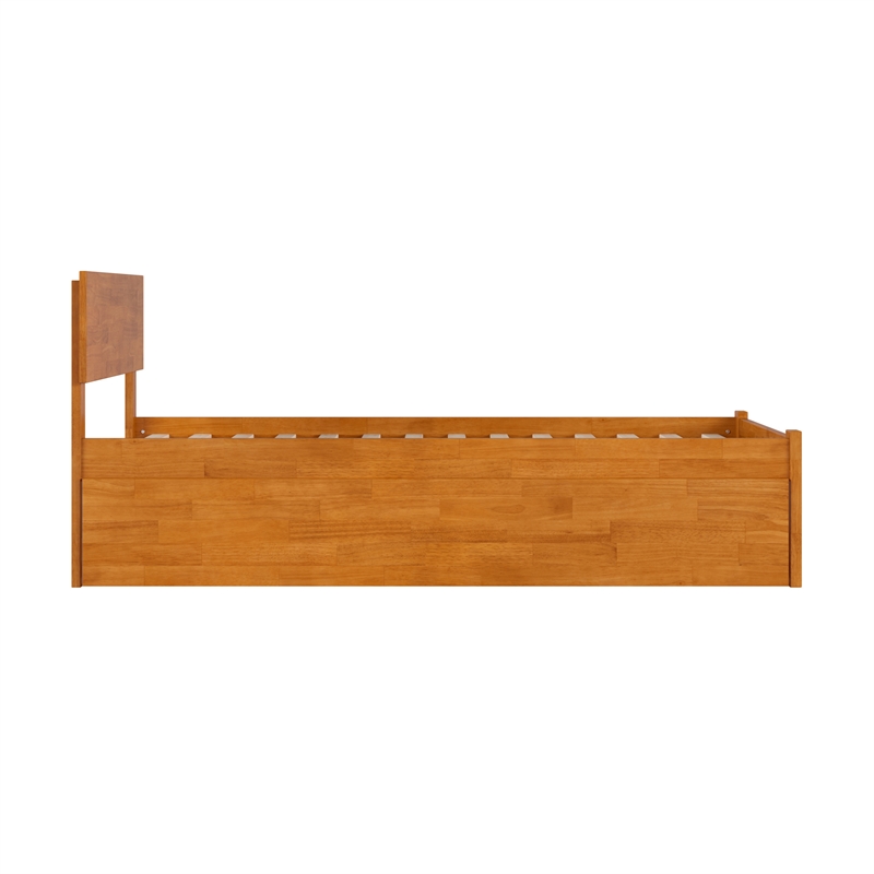 Orlando Twin Wood Platform Bed with Footboard and Twin Trundle in Light Toffee