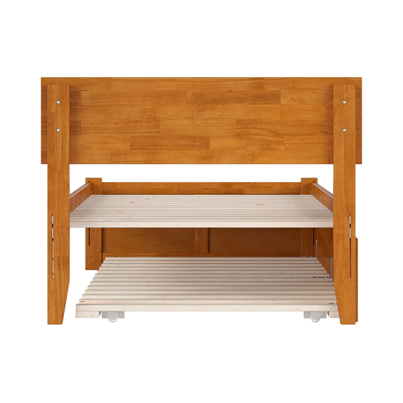 Orlando Twin Wood Platform Bed with Footboard and Twin Trundle in Light Toffee