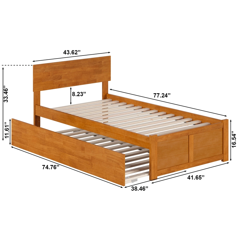 Orlando Twin Wood Platform Bed with Footboard and Twin Trundle in Light Toffee
