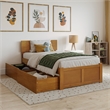 Orlando Twin Wood Platform Bed with Footboard and Drawers in Light Toffee