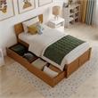 Orlando Twin Wood Platform Bed with Footboard and Drawers in Light Toffee