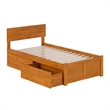 Orlando Twin Wood Platform Bed with Footboard and Drawers in Light Toffee
