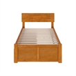 Orlando Twin Wood Platform Bed with Footboard and Drawers in Light Toffee
