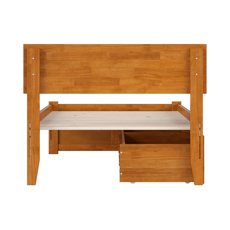 Orlando Twin Wood Platform Bed with Footboard and Drawers in Light Toffee