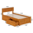 Orlando Twin Wood Platform Bed with Footboard and Drawers in Light Toffee