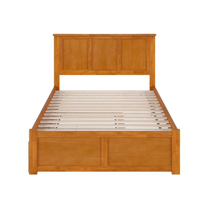 Madison Full Wood Platform Bed with Footboard and Twin Trundle in Light Toffee