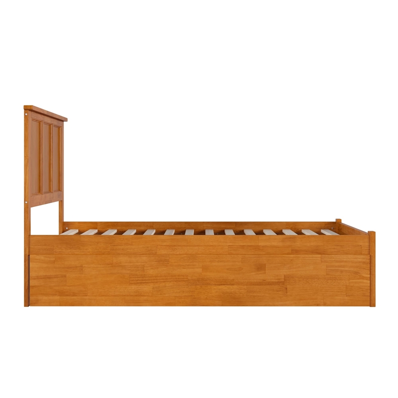 Madison Full Wood Platform Bed with Footboard and Twin Trundle in Light Toffee