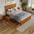 Madison Full Wood Platform Bed with Footboard & Storage Drawers in Light Toffee