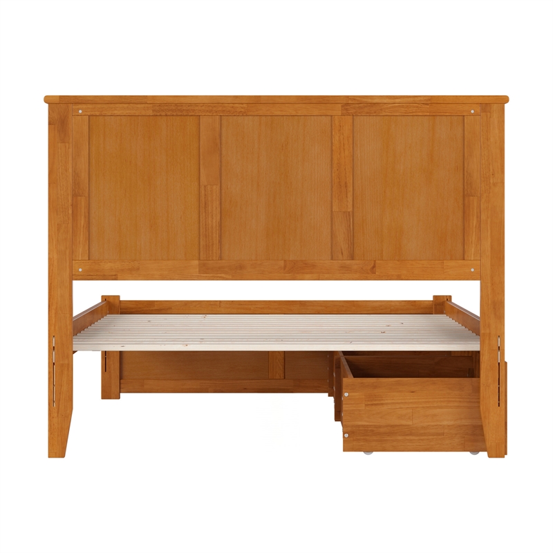 Madison Full Wood Platform Bed with Footboard & Storage Drawers in Light Toffee