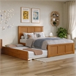 Madison Full Platform Bed with Matching Footboard & Full Trundle in Light Toffee