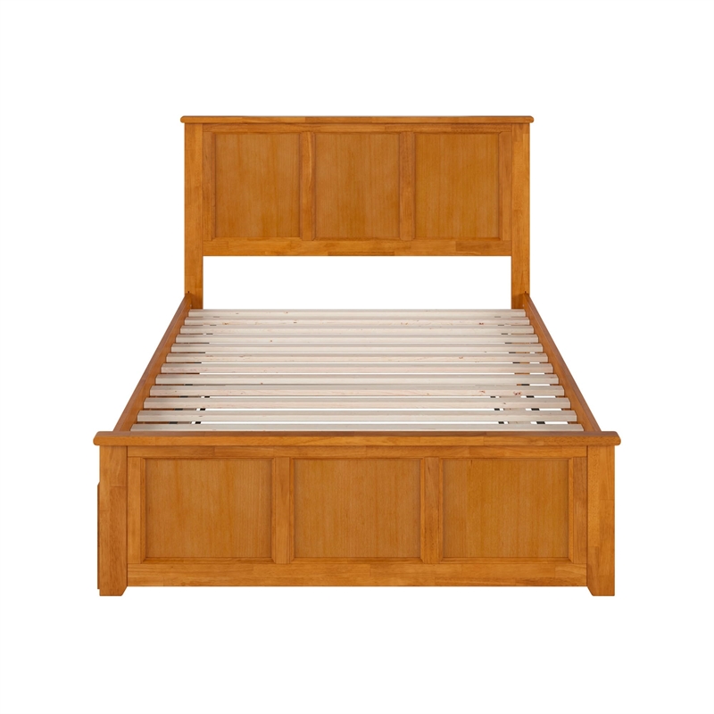 Madison Full Platform Bed with Matching Footboard & Full Trundle in Light Toffee