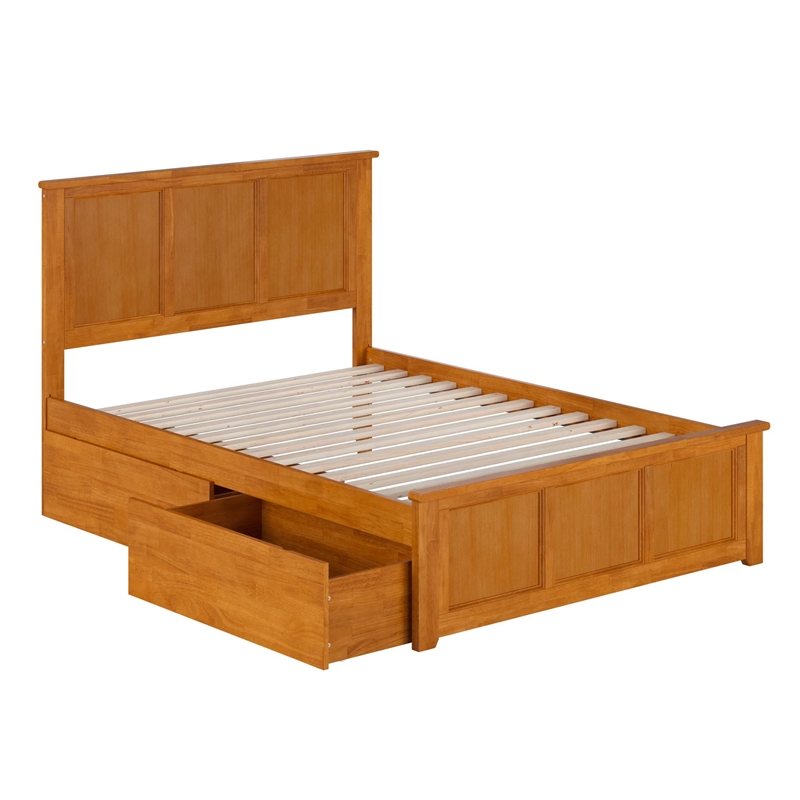 Madison Full Platform Bed with Matching Footboard and Drawers in Light Toffee