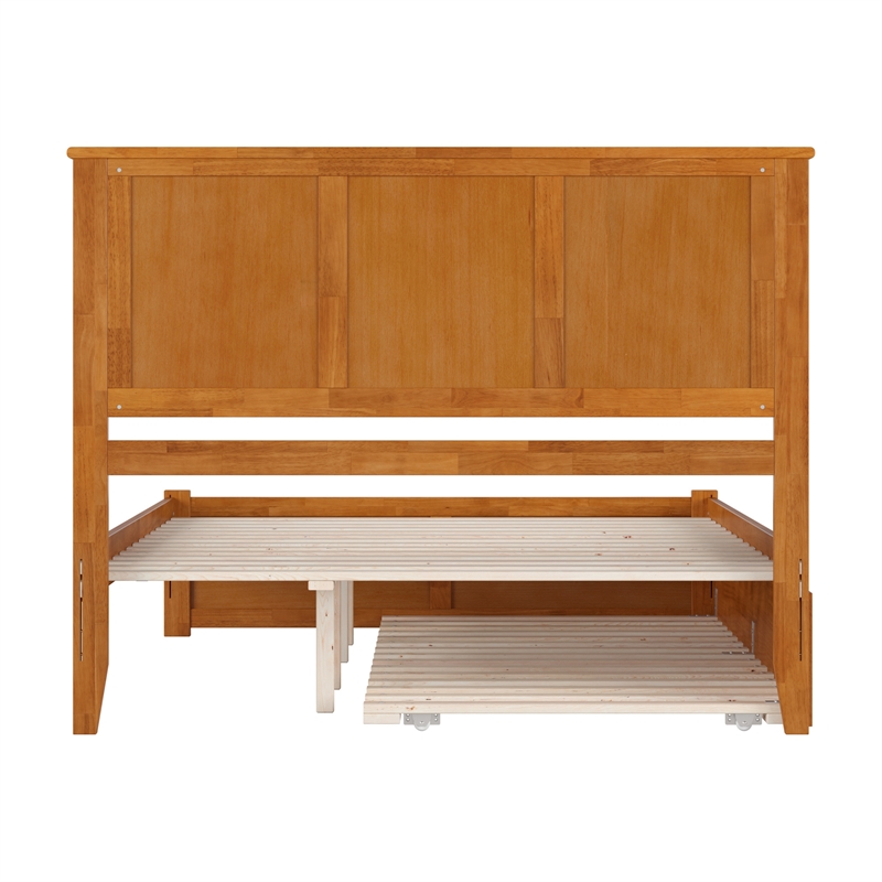 Madison Queen Wood Platform Bed with Footboard and Trundle in Light Toffee