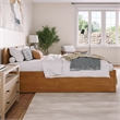 Orlando Queen Wood Platform Bed with Footboard and Drawers in Light Toffee
