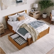 Orlando Queen Wood Platform Bed with Footboard and Drawers in Light Toffee