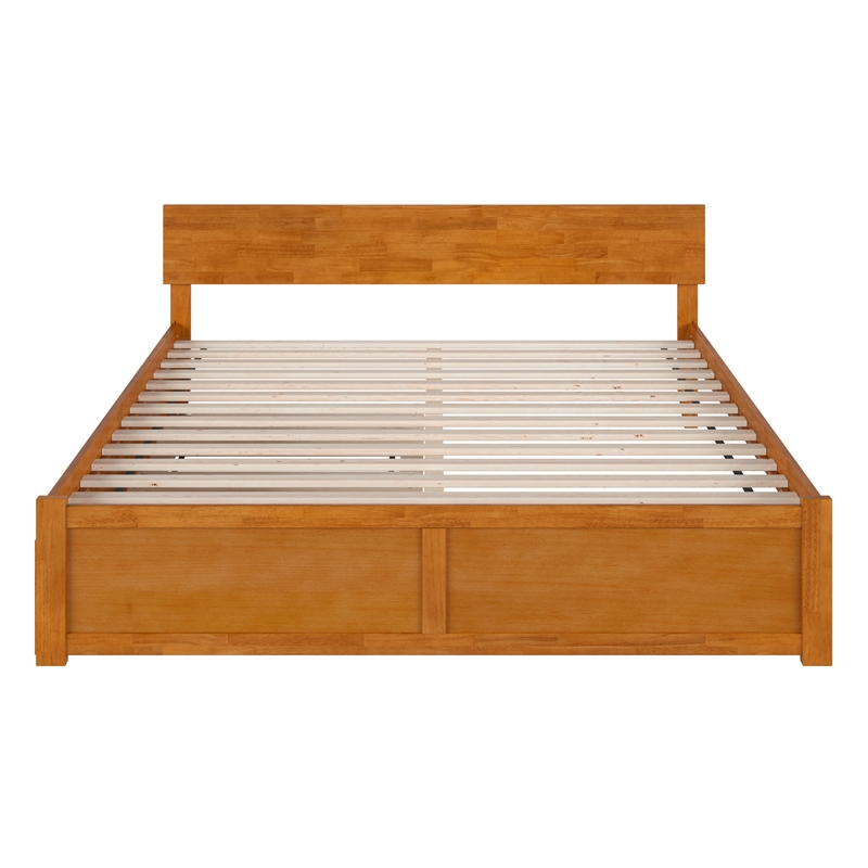 Orlando King Wood Platform Bed with Footboard and TXL Trundle in Light Toffee