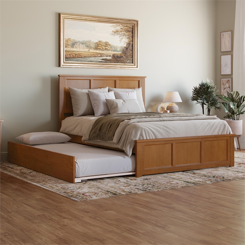 Madison Queen Platform Bed with Matching Footboard & Trundle in Light Toffee