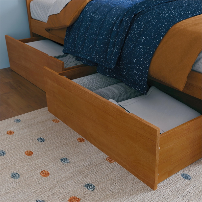 Madison Queen Platform Bed with Matching Footboard and Drawers in Light Toffee