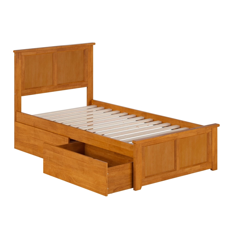 Madison Queen Platform Bed with Matching Footboard and Drawers in Light Toffee