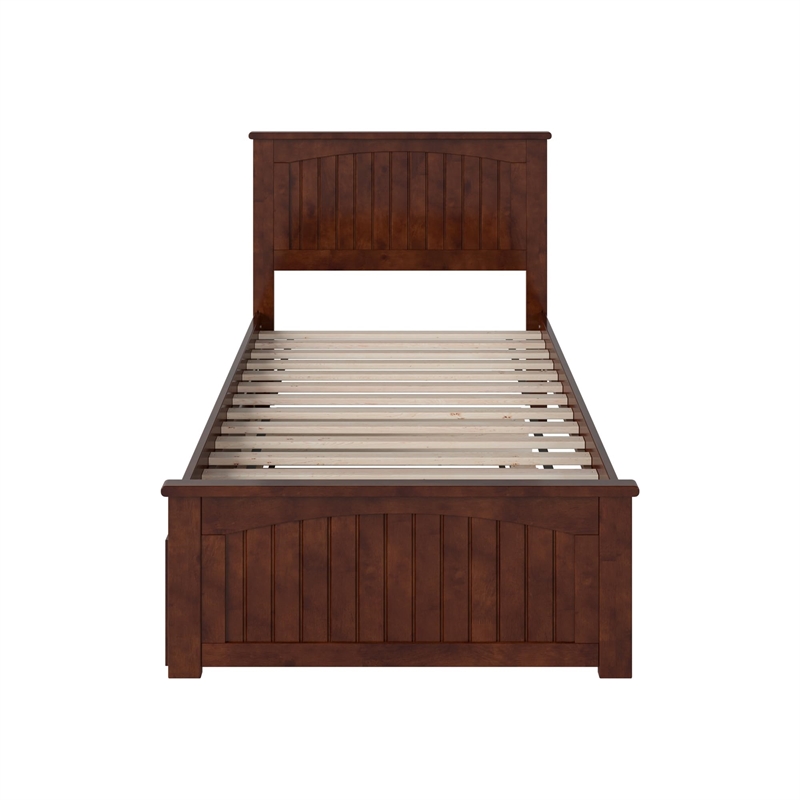Nantucket Twin XL Platform Bed with Matching Footboard and TXL Trundle in Walnut