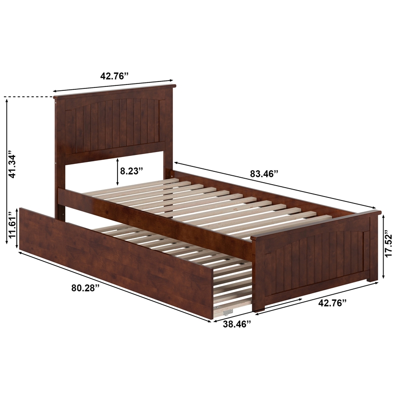 Nantucket Twin XL Platform Bed with Matching Footboard and TXL Trundle in Walnut