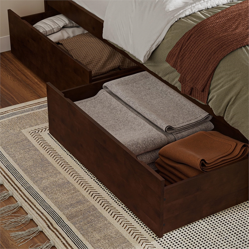 Nantucket Twin XL Wood Platform Bed with Matching Footboard & Drawers in Walnut