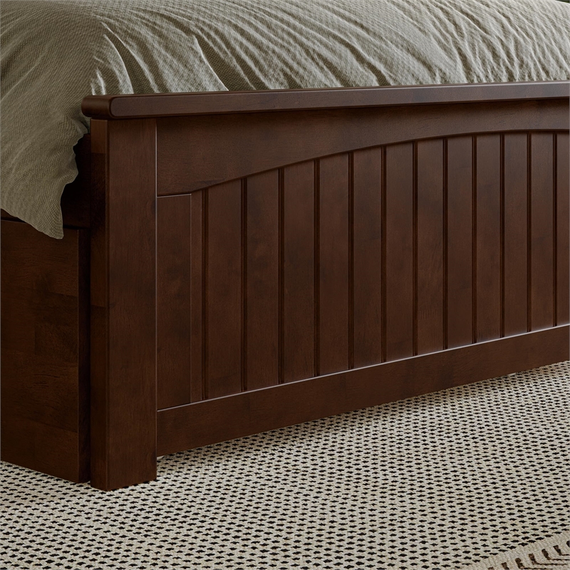 Nantucket Twin XL Wood Platform Bed with Matching Footboard & Drawers in Walnut