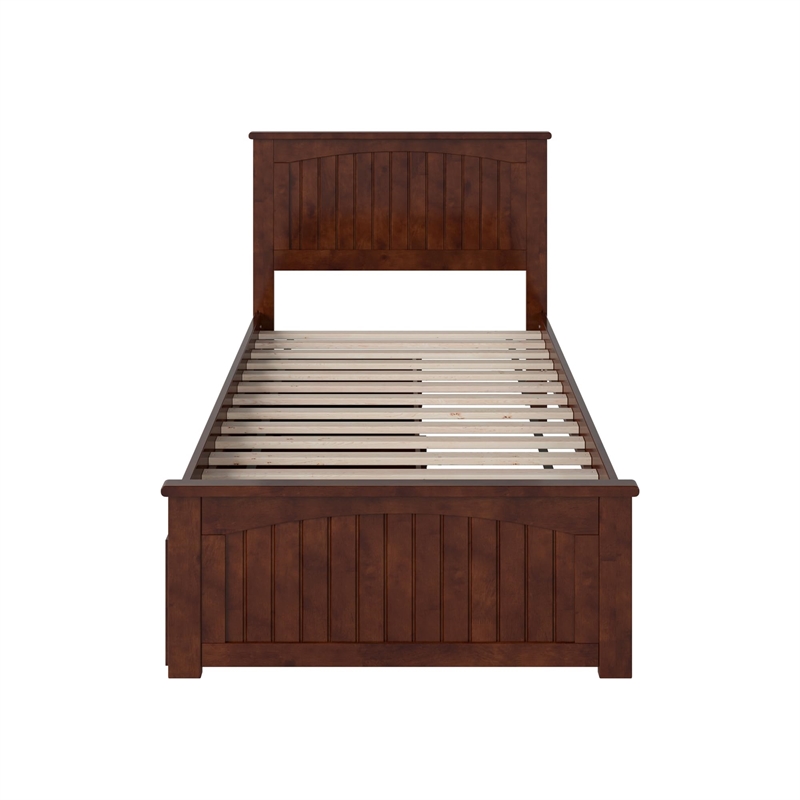 Nantucket Twin XL Wood Platform Bed with Matching Footboard & Drawers in Walnut