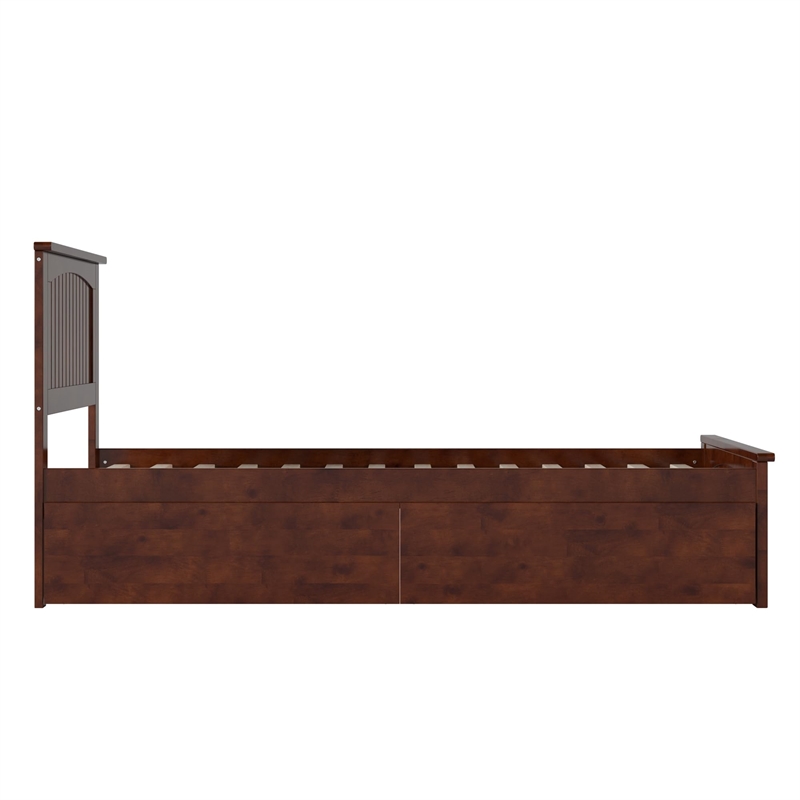 Nantucket Twin XL Wood Platform Bed with Matching Footboard & Drawers in Walnut