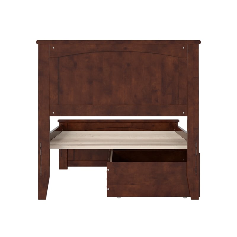 Nantucket Twin XL Wood Platform Bed with Matching Footboard & Drawers in Walnut