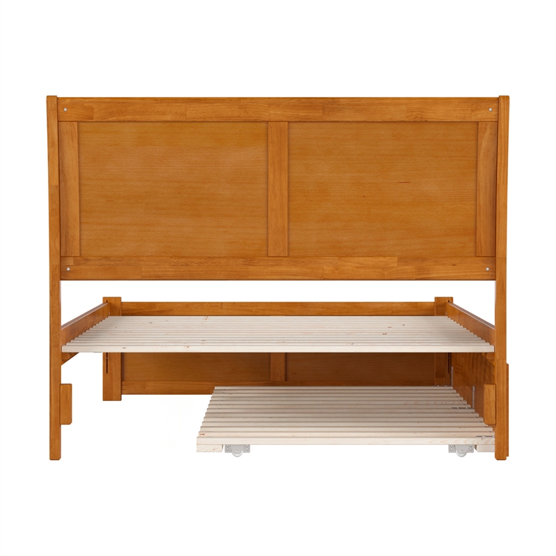 Portland Full Wood Platform Bed with Footboard and Twin Trundle in Light Toffee