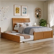 Portland Full Wood Platform Bed with Footboard and Full Trundle in Light Toffee