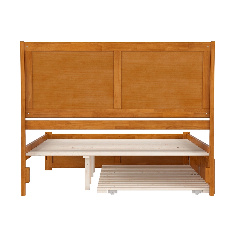 Portland Queen Wood Platform Bed with Footboard and TXL Trundle in Light Toffee